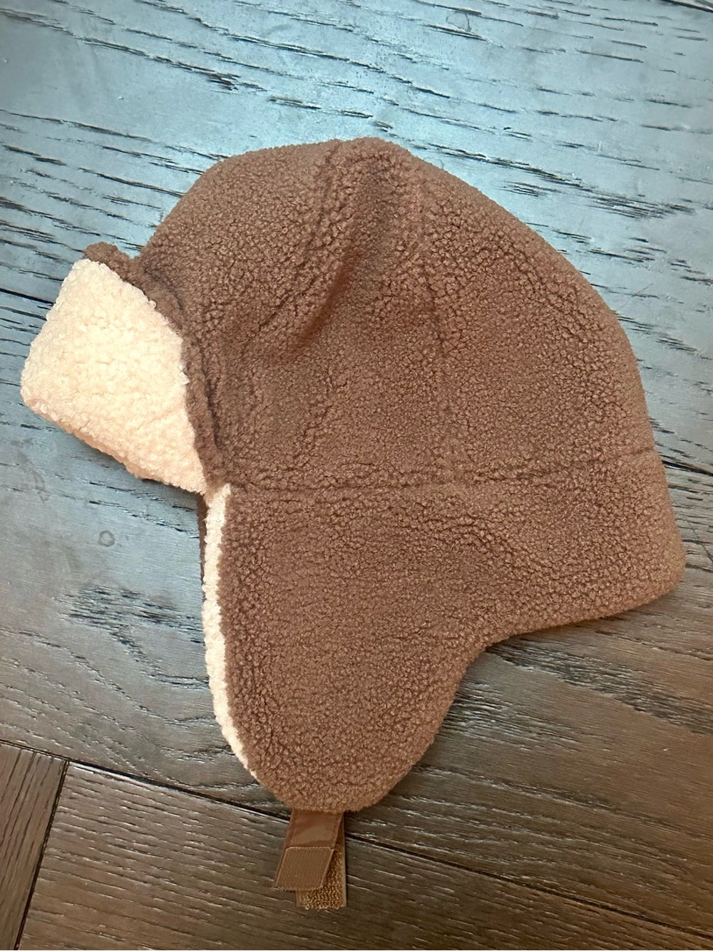 Kids Brown Cozy Sherpa Hat with Earflaps Sz: Toddler 2t-3t